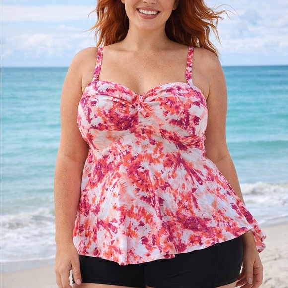 Time and Tru SWIM layered Pink and Orange Tankini bathing suit Top 1X 16/18W - Picture 2 of 11